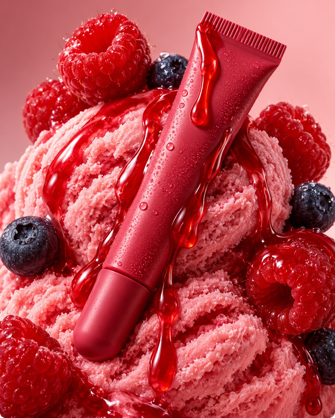 Ahududu gelato ve parlak şurup ile lip care deneyimi