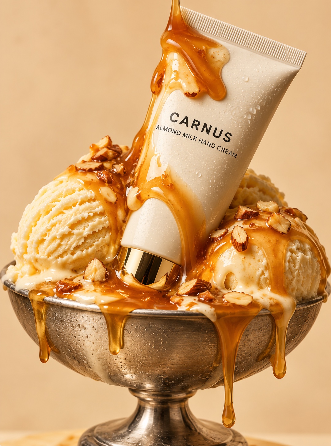 Carnus Almond Milk el kremi, bal, karamel ve eriyen vanilya deneyimi
